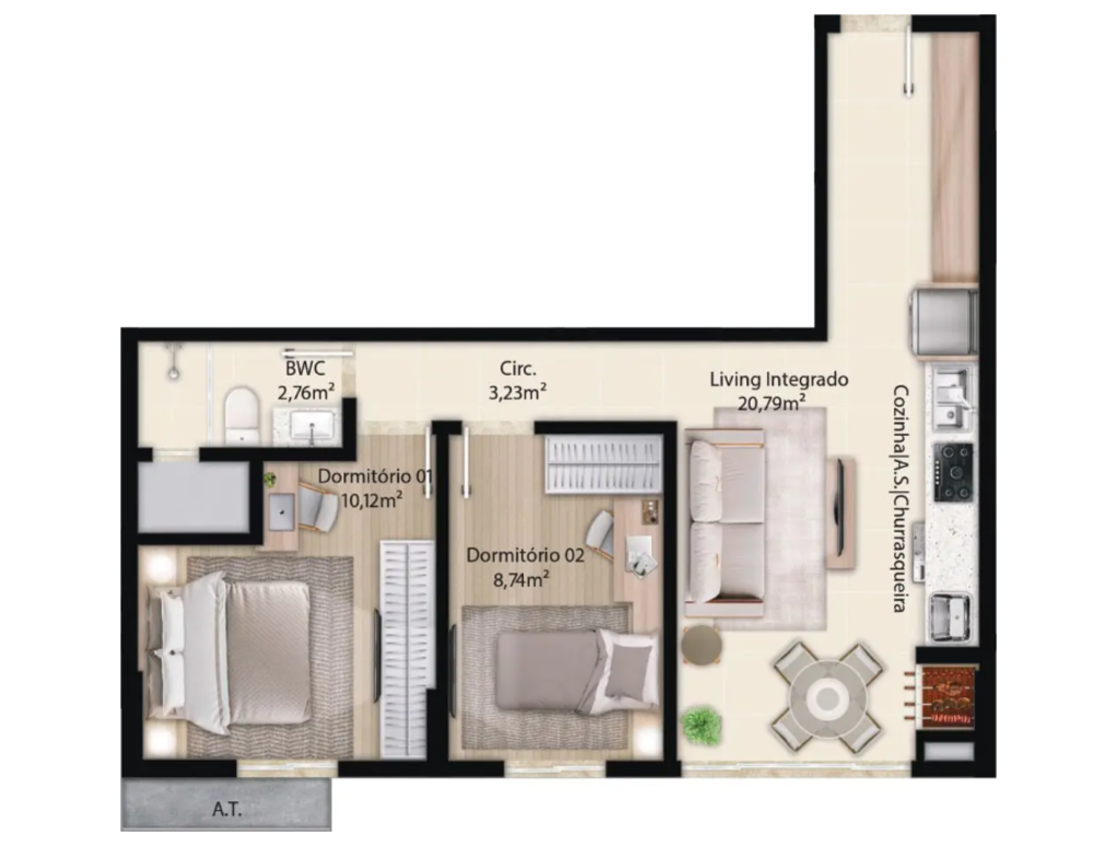 Apartamento, 2 quartos, 54 m² - Foto 2