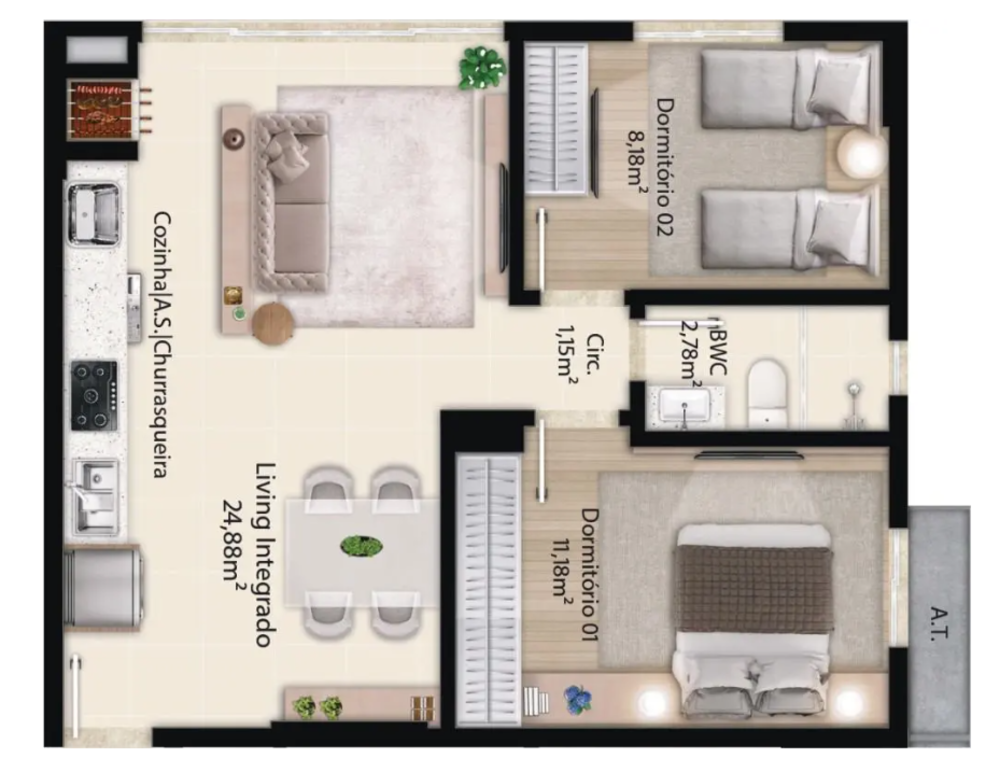 Apartamento, 2 quartos, 54 m² - Foto 3
