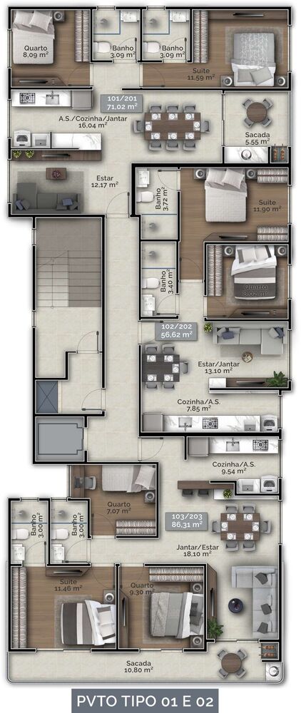 Apartamento à venda com 2 quartos, 68m² - Foto 3