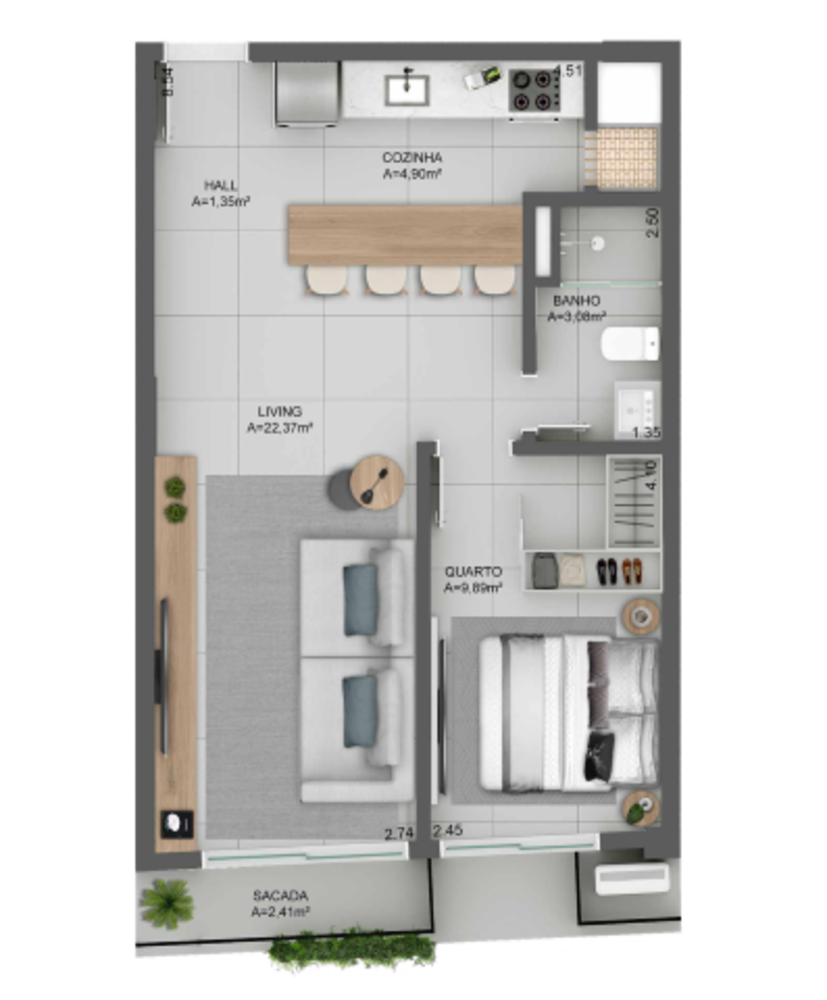 Apartamento, 1 quarto, 27 m² - Foto 1
