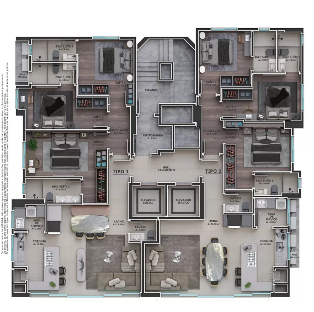 Apartamento, 3 quartos, 100 m² - Foto 2