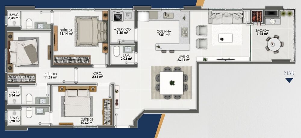Apartamento, 3 quartos, 114 m² - Foto 1
