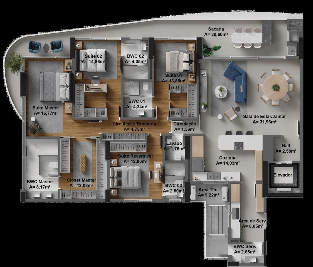 Apartamento à venda com 4 quartos, 222m² - Foto 4