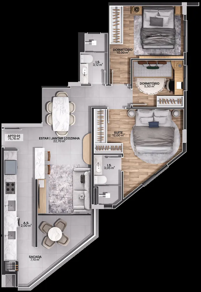 Apartamento, 2 quartos, 76 m² - Foto 8
