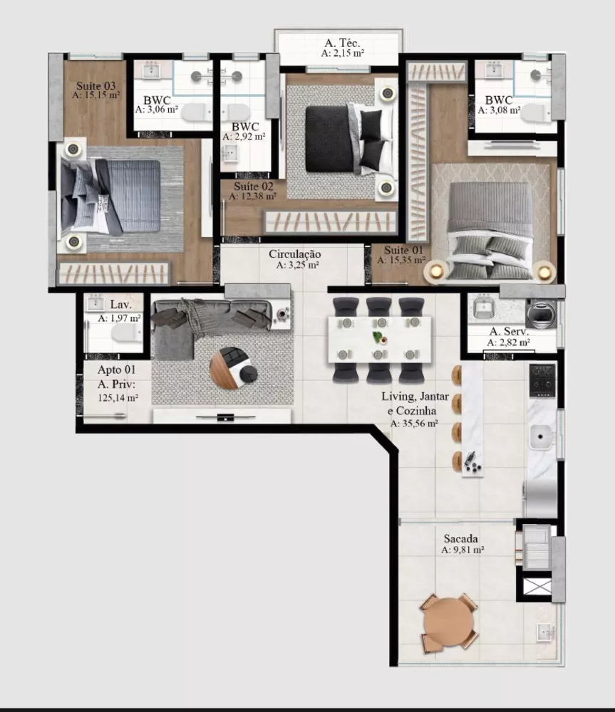 Apartamento, 3 quartos, 121 m² - Foto 2