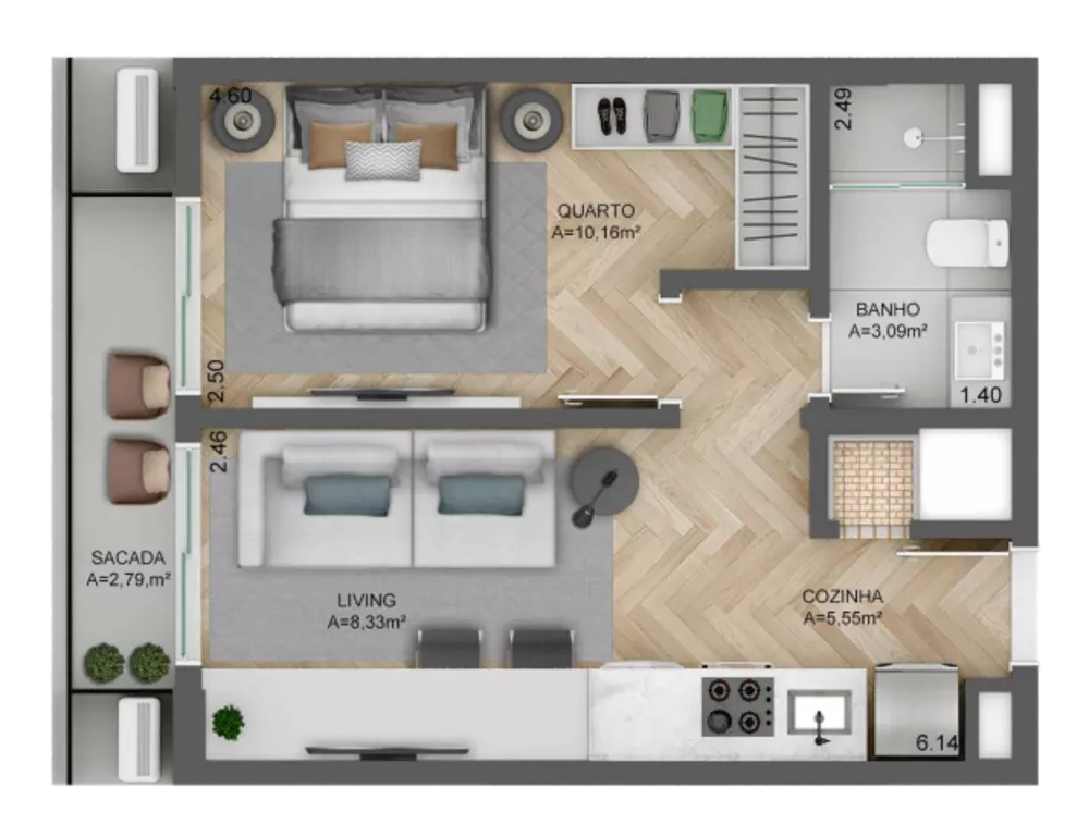 Apartamento, 1 quarto, 46 m² - Foto 7