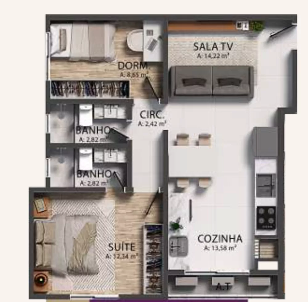 Apartamento, 2 quartos, 61 m² - Foto 3