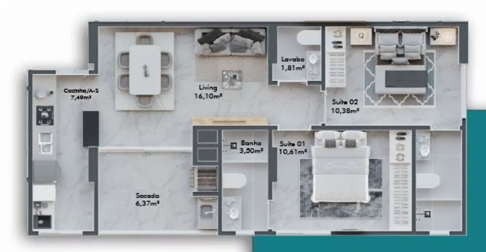 Apartamento, 2 quartos, 69 m² - Foto 2