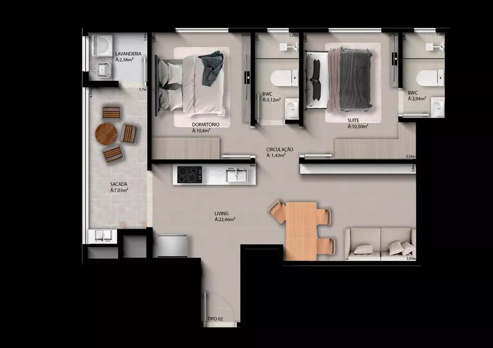 Apartamento, 2 quartos, 105 m² - Foto 3