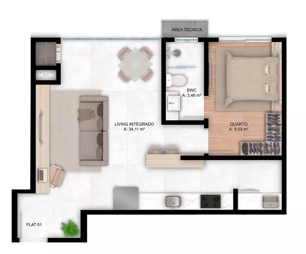 Apartamento, 1 quarto, 56 m² - Foto 1