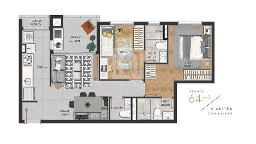 Apartamento, 2 quartos, 64 m² - Foto 2