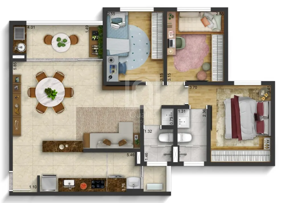 Apartamento, 3 quartos, 84 m² - Foto 2