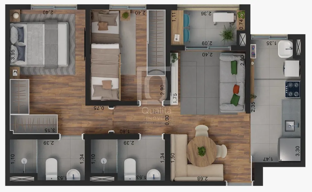 Apartamento, 2 quartos, 52 m² - Foto 2