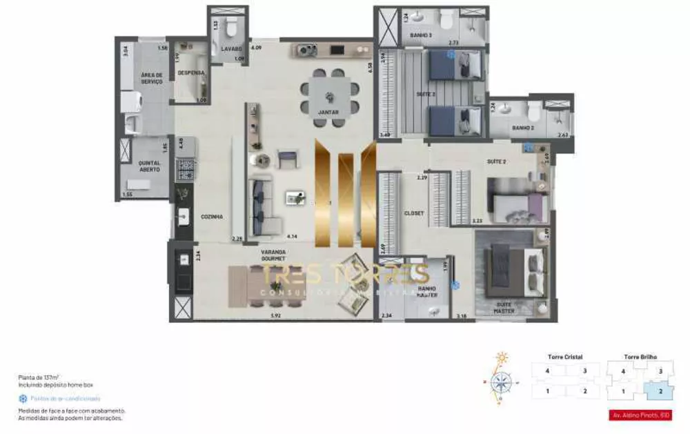 Apartamento à venda com 3 quartos, 137m² - Foto 1