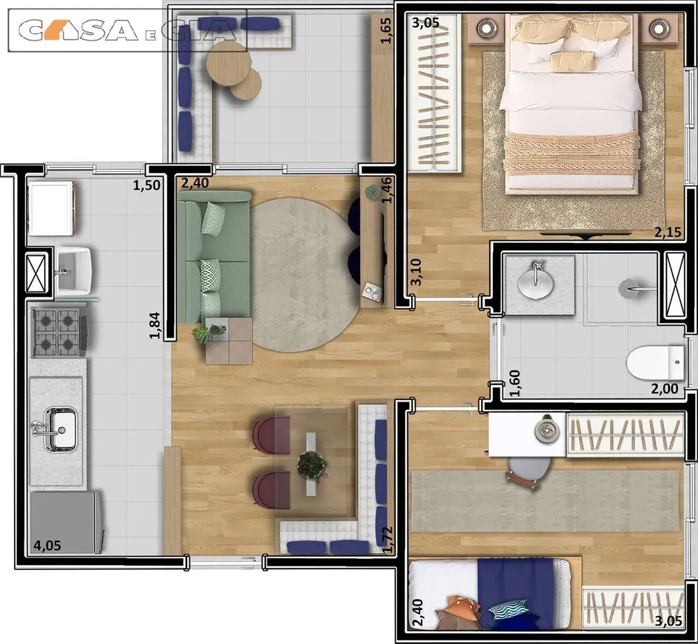 Apartamento, 2 quartos, 46 m² - Foto 2