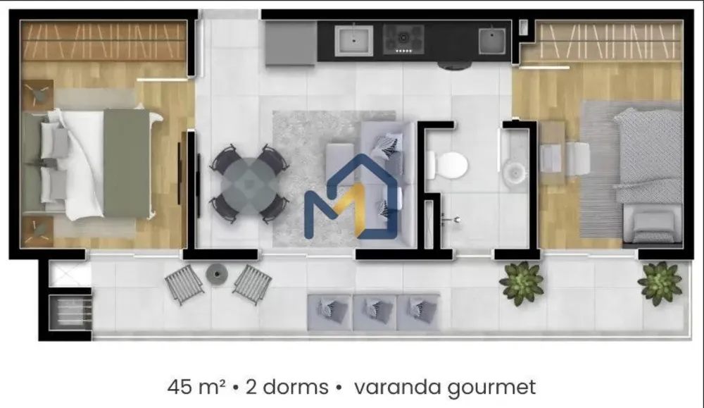Apartamento, 2 quartos, 45 m² - Foto 2