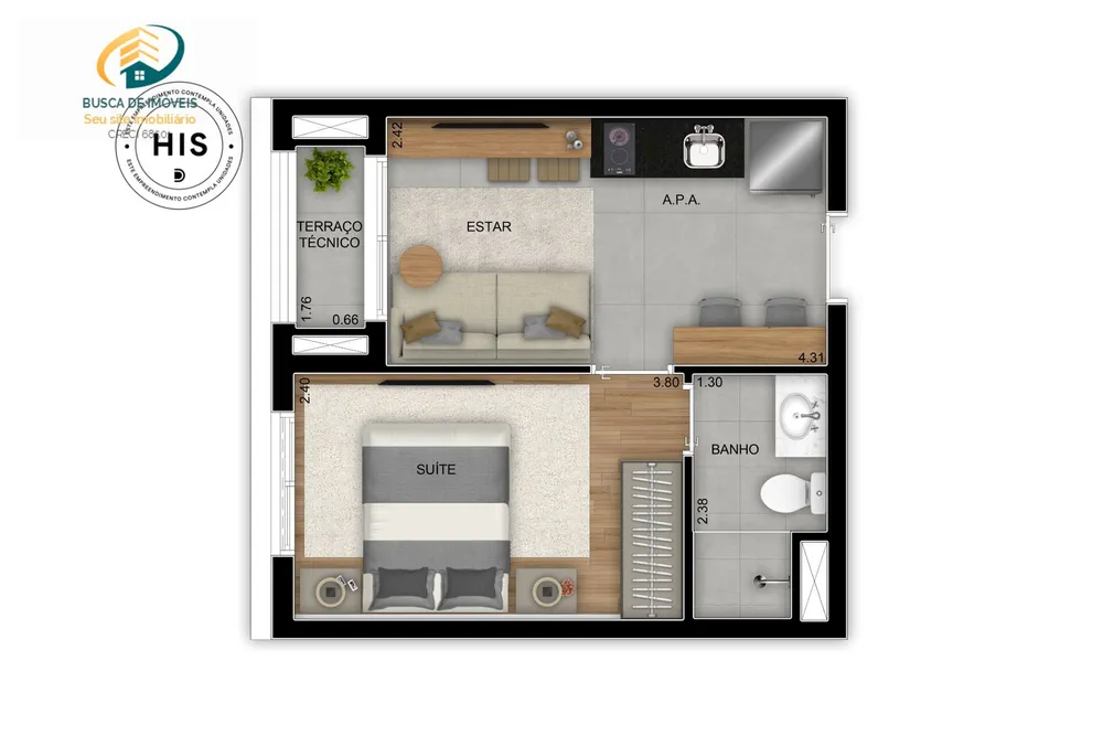 Apartamento, 1 quarto, 28 m² - Foto 4