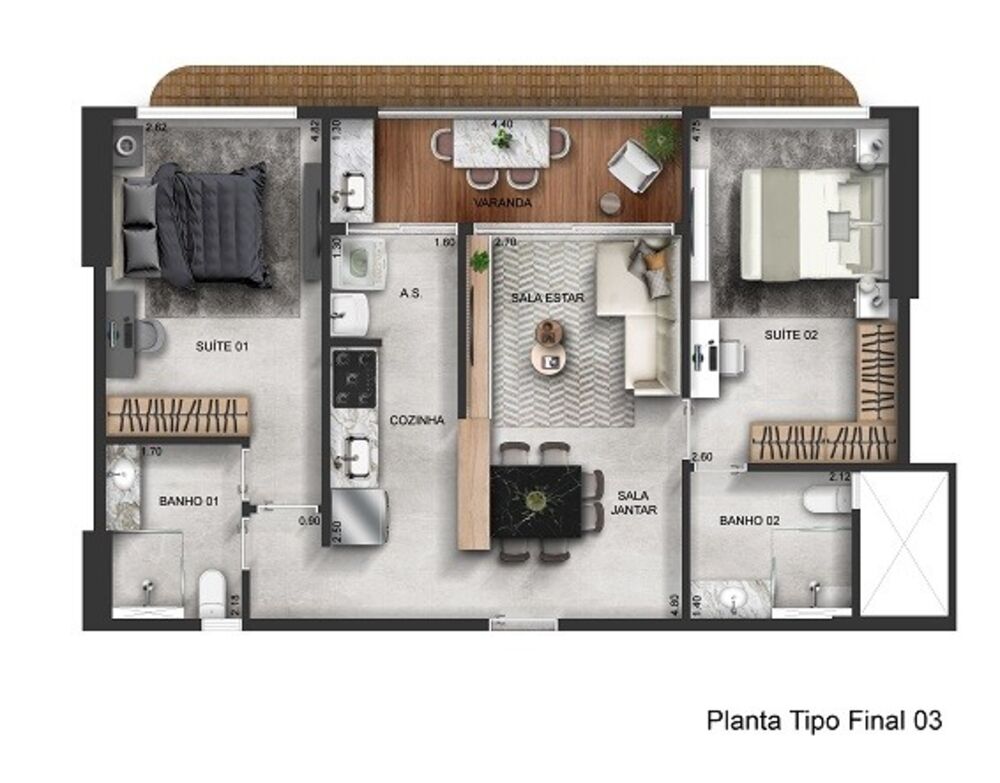 Apartamento, 2 quartos, 66 m² - Foto 2