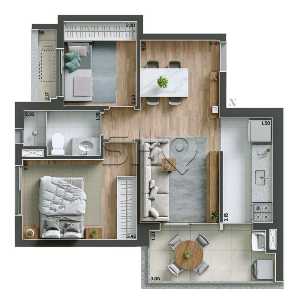 Apartamento à venda com 2 quartos, 52m² - Foto 1