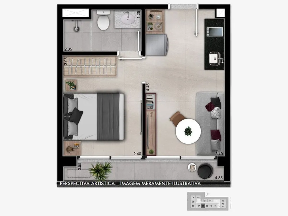 Apartamento, 1 quarto, 28 m² - Foto 2