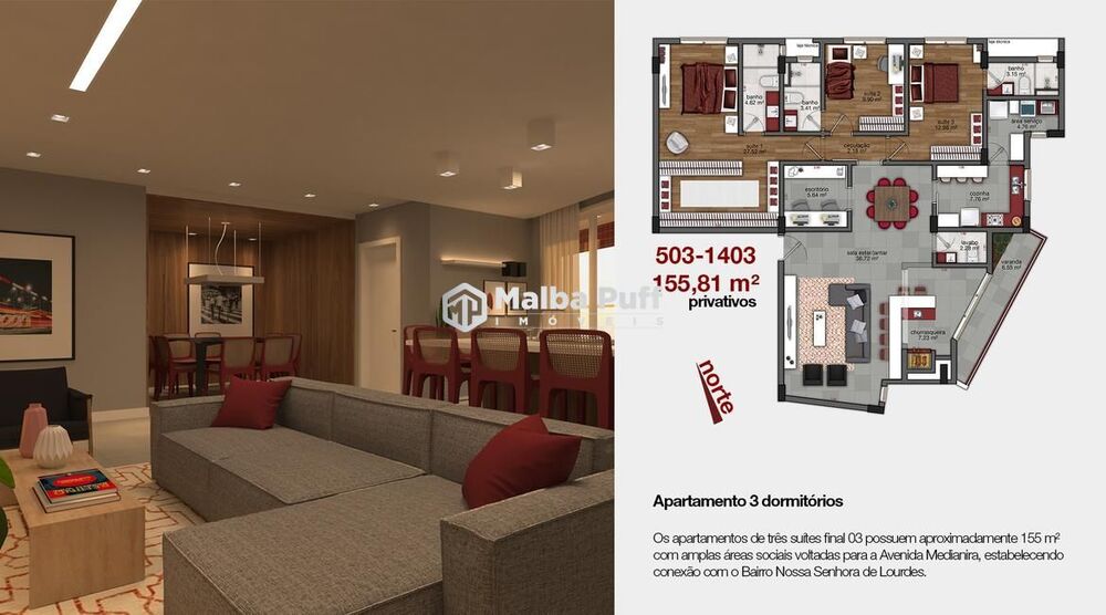 Apartamento, 3 quartos, 155 m² - Foto 2