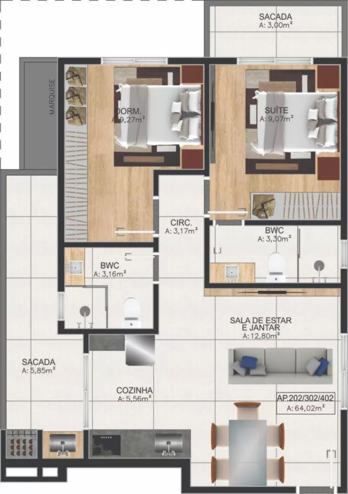 Apartamento à venda com 2 quartos, 64m² - Foto 6