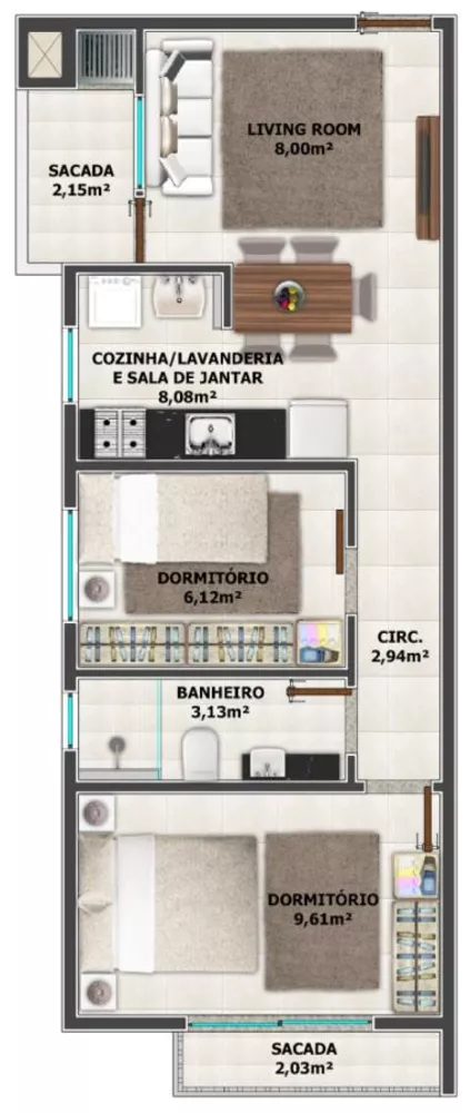 Apartamento à venda com 2 quartos, 44m² - Foto 2