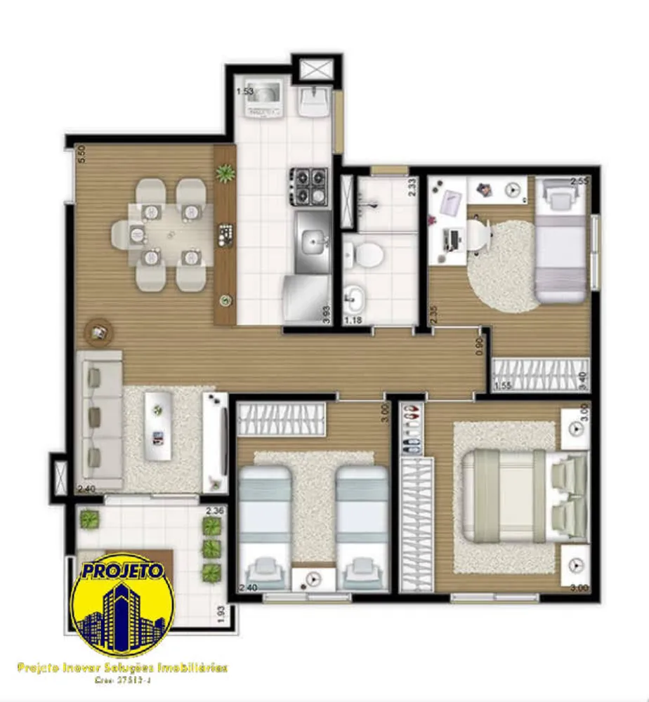 Apartamento, 3 quartos, 63 m² - Foto 1