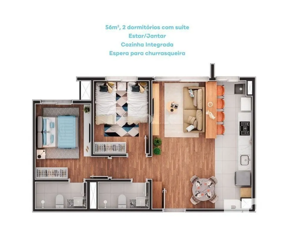 Apartamento, 2 quartos, 56 m² - Foto 3