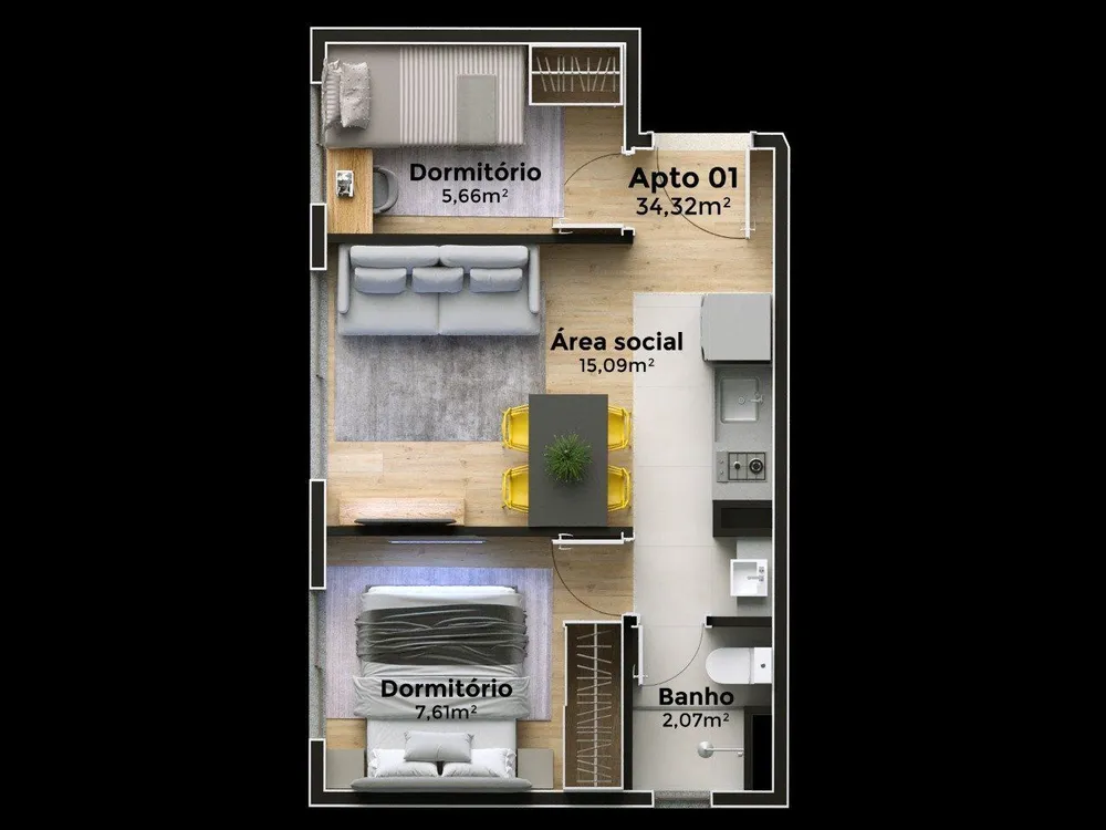 Apartamento, 2 quartos, 34 m² - Foto 7