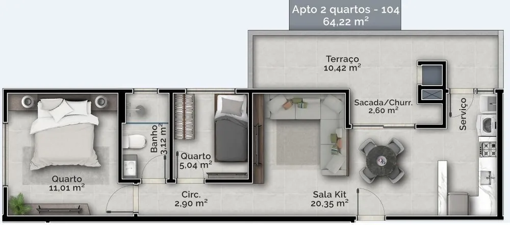 Apartamento, 2 quartos, 64 m² - Foto 2