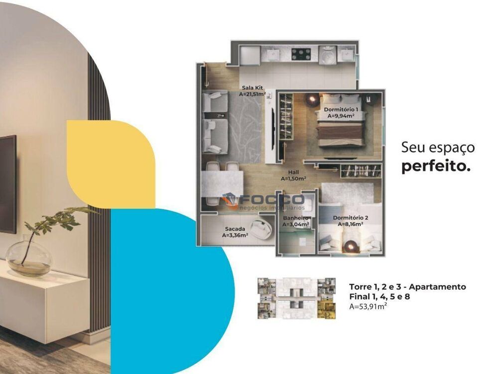Apartamento, 2 quartos, 53 m² - Foto 1