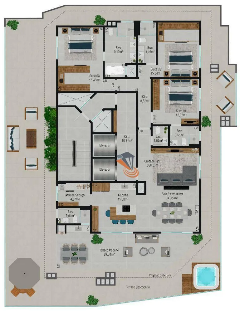 Cobertura, 3 quartos, 356 m² - Foto 1