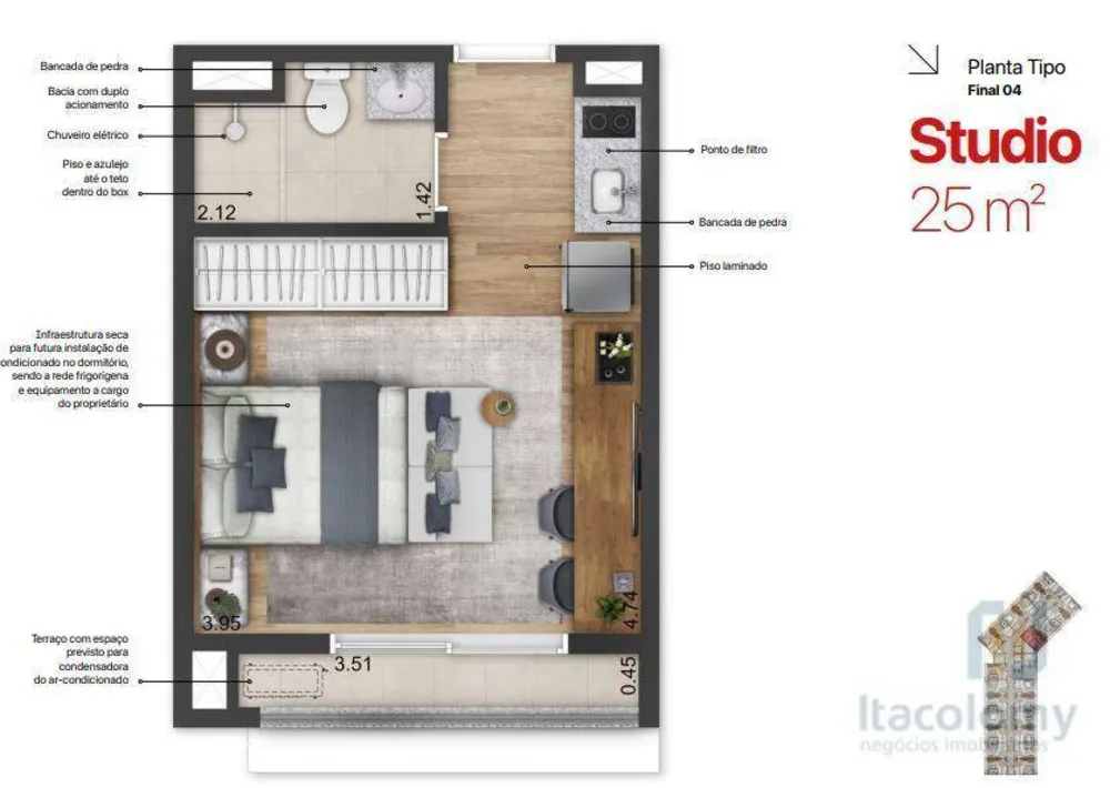Kitnet-Studio, 25 m² - Foto 16