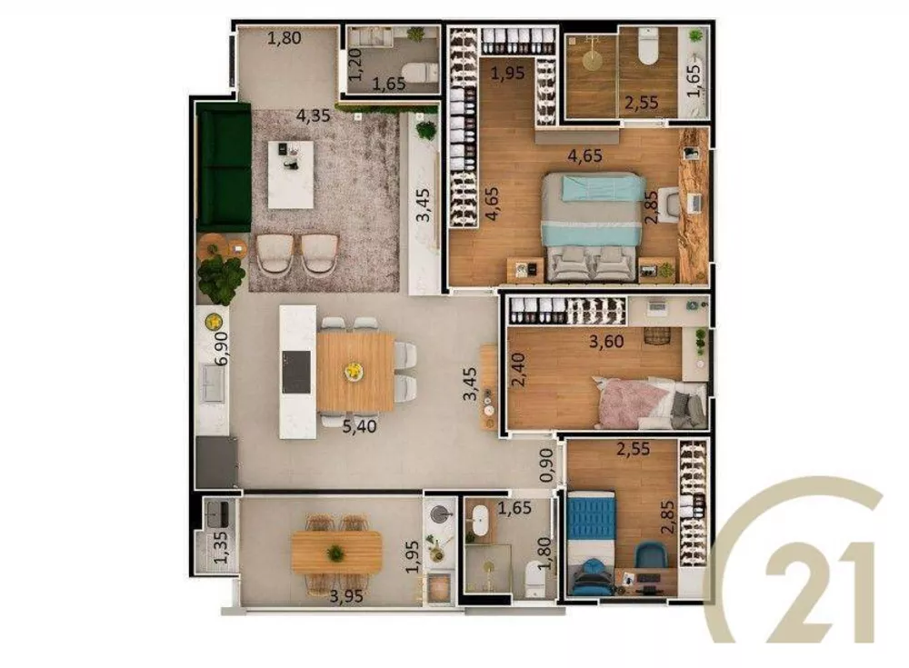 Apartamento à venda com 3 quartos, 139m² - Foto 2