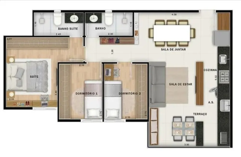 Apartamento, 3 quartos, 65 m² - Foto 2