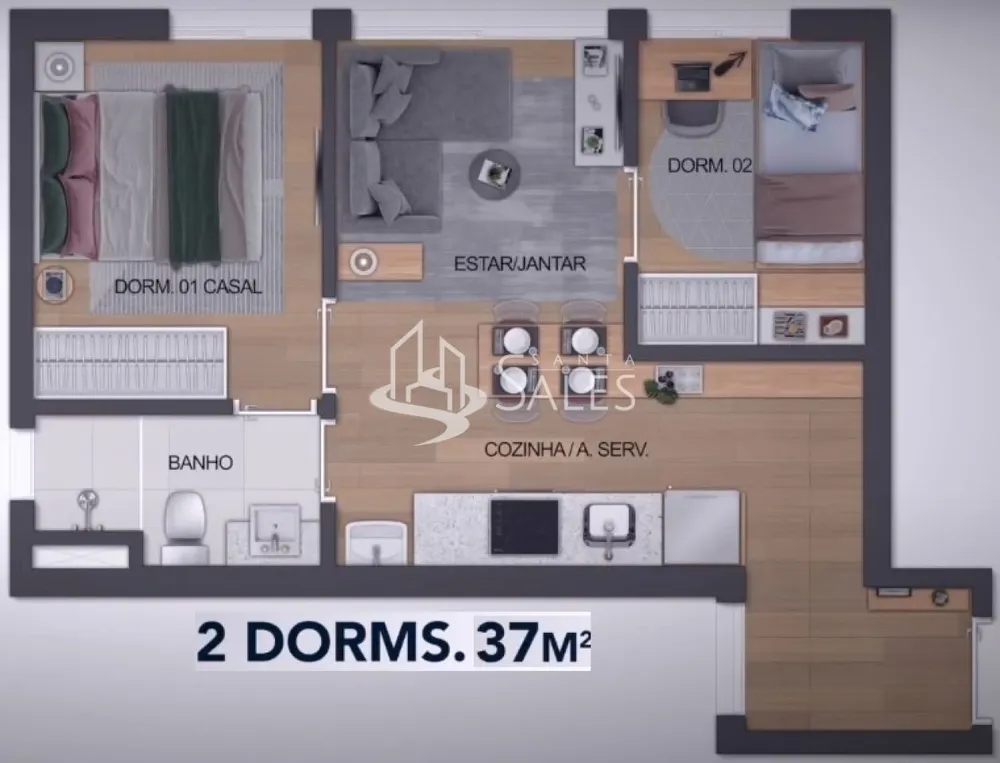 Apartamento, 2 quartos, 37 m² - Foto 2
