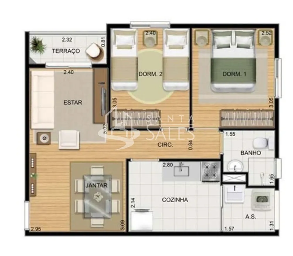 Apartamento, 2 quartos, 52 m² - Foto 3
