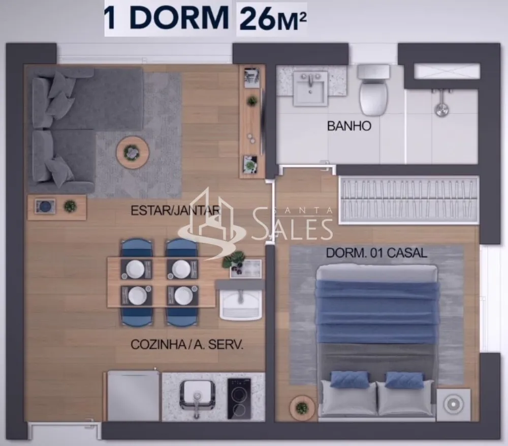 Apartamento, 1 quarto, 28 m² - Foto 2