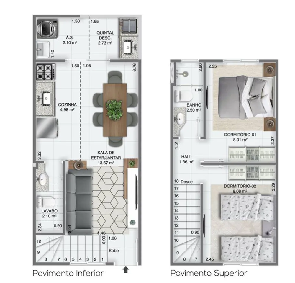 Sobrado, 2 quartos, 52 m² - Foto 1