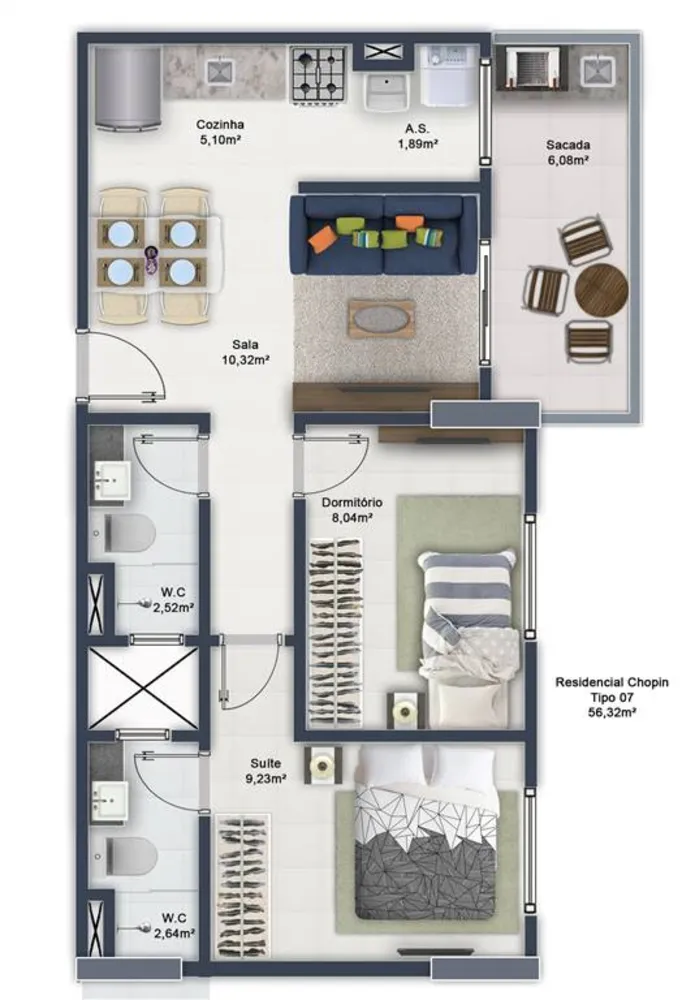 Apartamento, 2 quartos, 57 m² - Foto 7