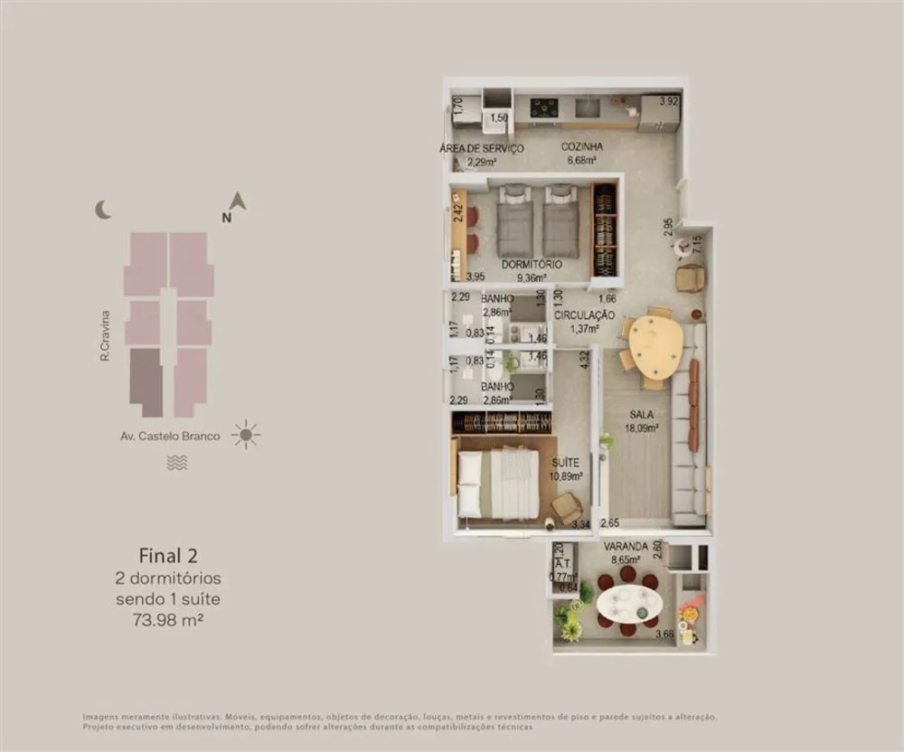 Apartamento, 2 quartos, 74 m² - Foto 3