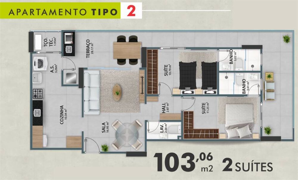 Apartamento, 2 quartos, 103 m² - Foto 2