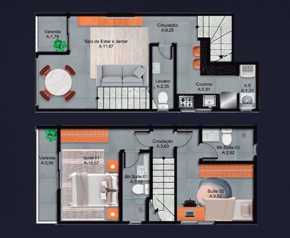 Sobrado, 2 quartos, 74 m² - Foto 1