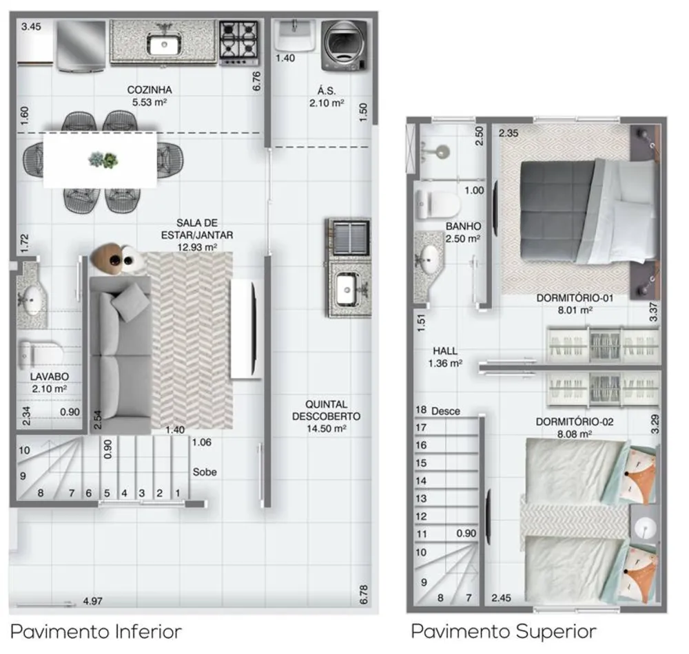 Sobrado, 2 quartos, 53 m² - Foto 2