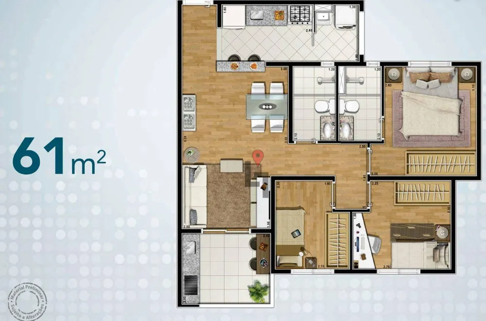 Apartamento, 3 quartos, 61 m² - Foto 4