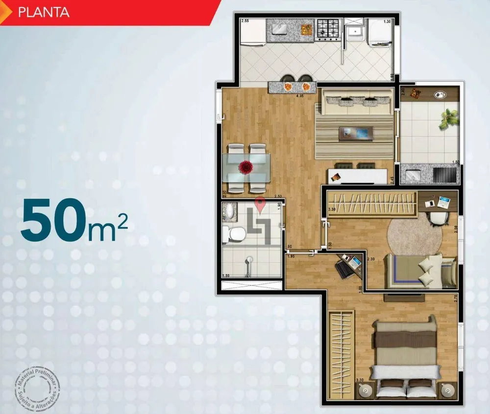 Apartamento, 2 quartos, 50 m² - Foto 3