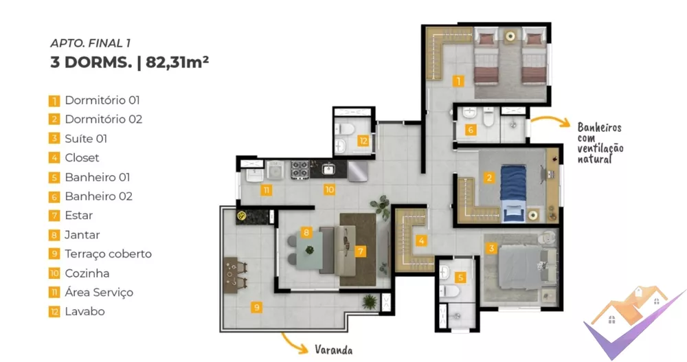 Apartamento, 3 quartos, 82 m² - Foto 3