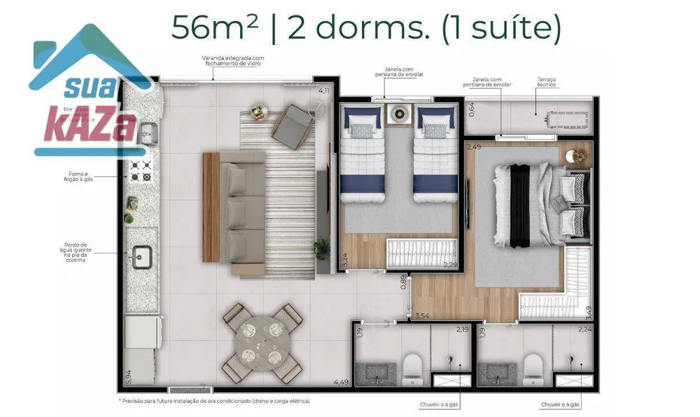 Apartamento, 2 quartos, 56 m² - Foto 2