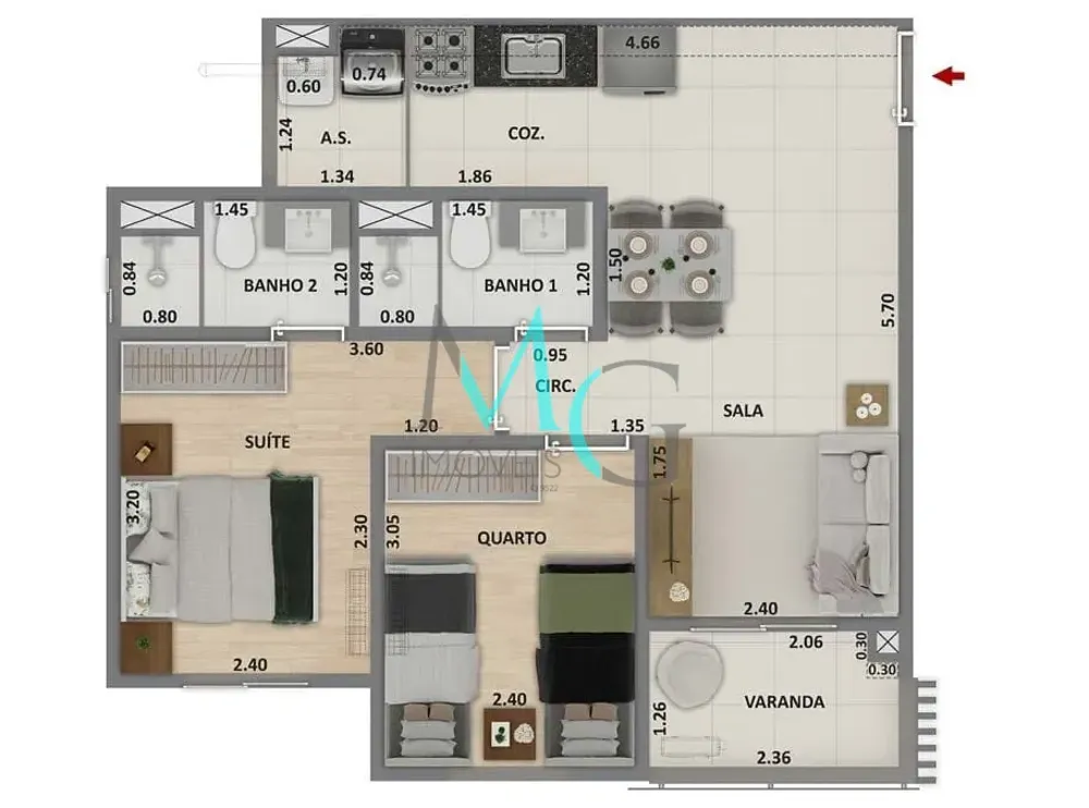 Apartamento, 2 quartos, 56 m² - Foto 11